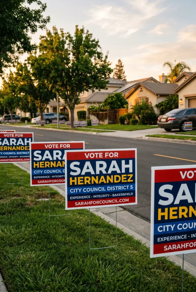 political yard signs in bakersfield ca residential area